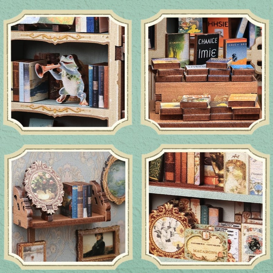 Cutebee Muse Bookstore DIY Book Nook miniature bookshop diorama craft kit.