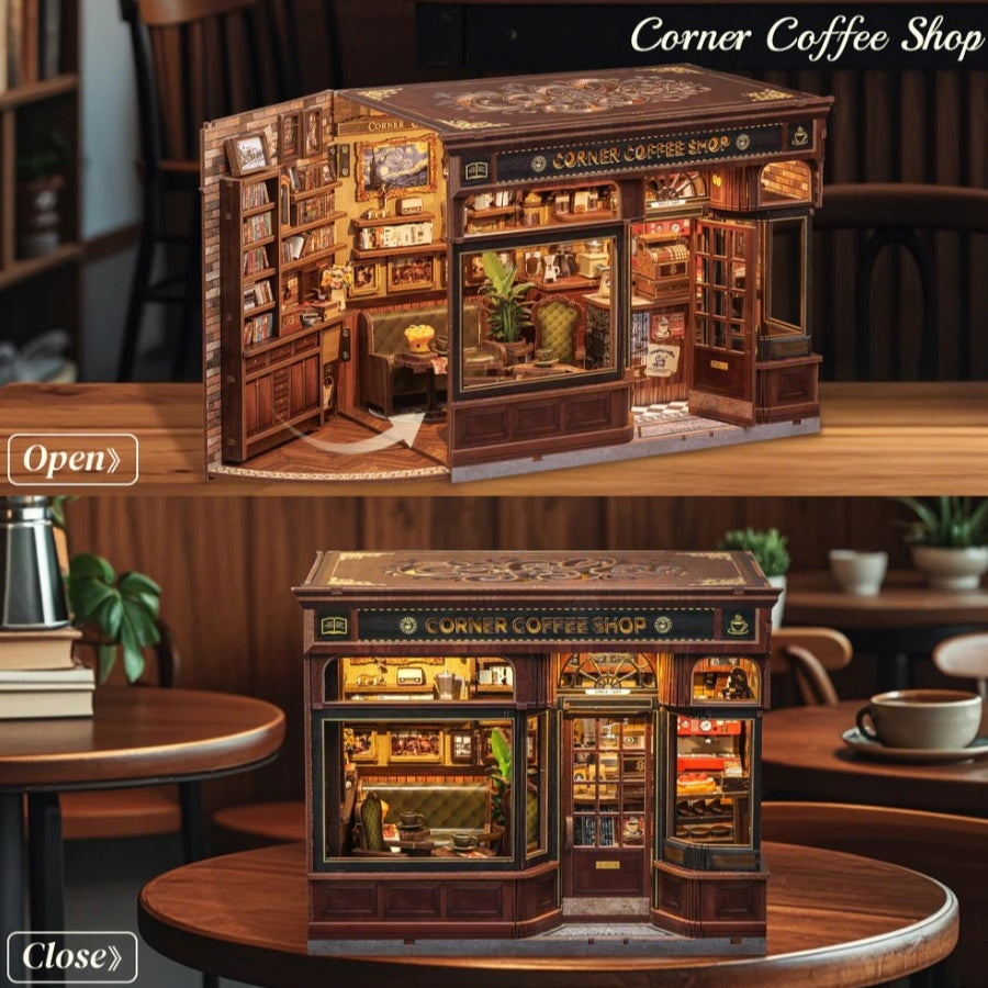Cutebee Corner Coffee Shop DIY book nook miniature kit.