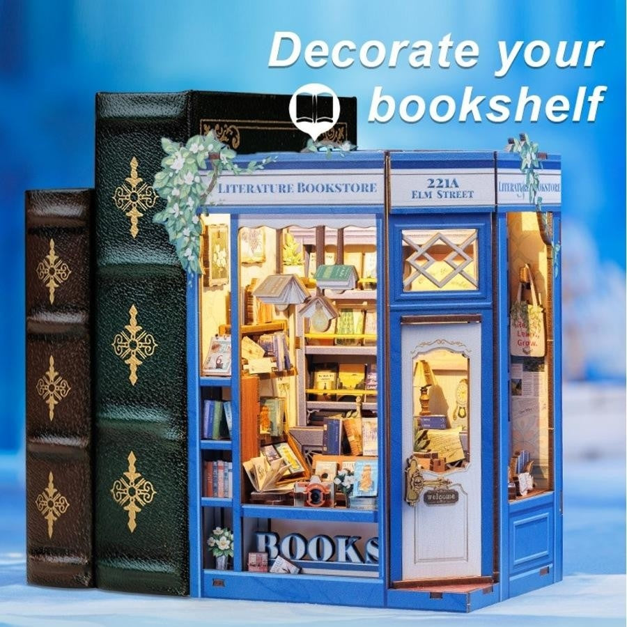Cutebee Literature Bookstore DIY book nook miniature dollhouse bookshelf scene.