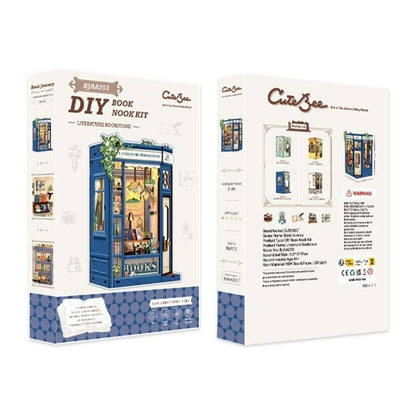 Cutebee Literature Bookstore DIY book nook miniature dollhouse bookshelf scene.