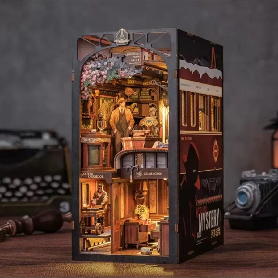 Cutebee Train Mystery Case DIY Book Nook miniature railway-themed diorama craft kit.