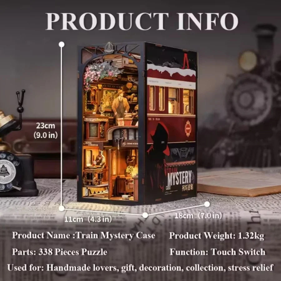 Cutebee Train Mystery Case DIY Book Nook miniature railway-themed diorama craft kit.