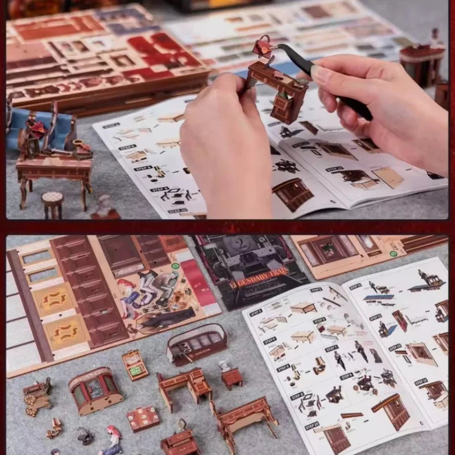 Cutebee Train Mystery Case DIY Book Nook miniature railway-themed diorama craft kit.