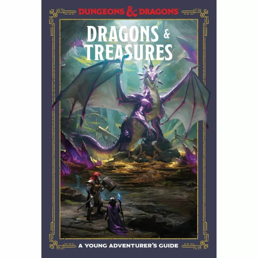 Cover of Dungeons & Dragons: Dragons & Treasures – A Young Adventurer’s Guide featuring colorful dragon artwork and fantasy-themed illustrations.
