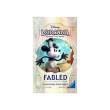 Disney Lorcana S9 Fabled Booster Pack – trading card game expansion pack with Disney artwork.