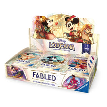 Disney Lorcana S9 Fabled Booster Display – trading card game expansion packs with Disney artwork.