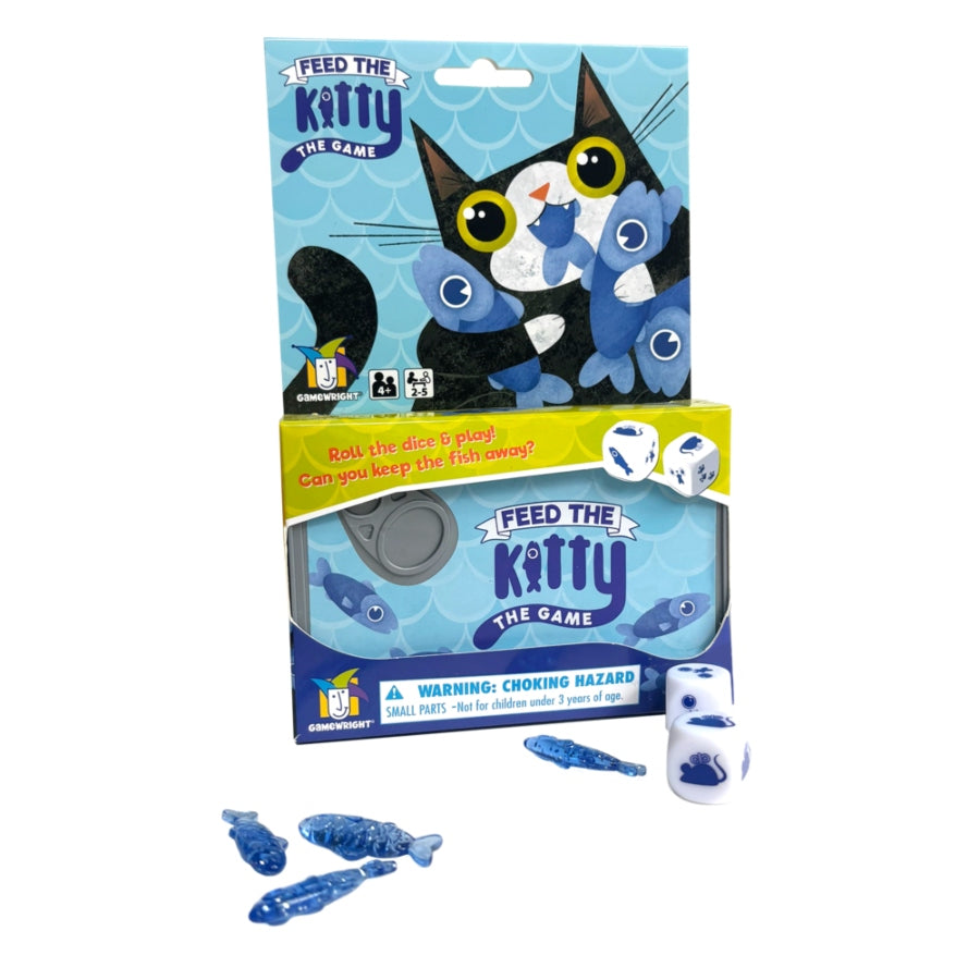 Feed the Kitty family dice game in sardine tin packaging