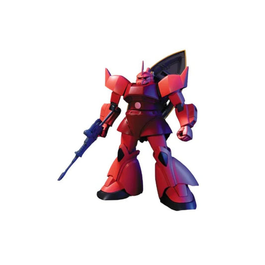 Bandai HGUC 1/144 Char’s Gelgoog model kit fully assembled with beam rifle and shield in dynamic pose