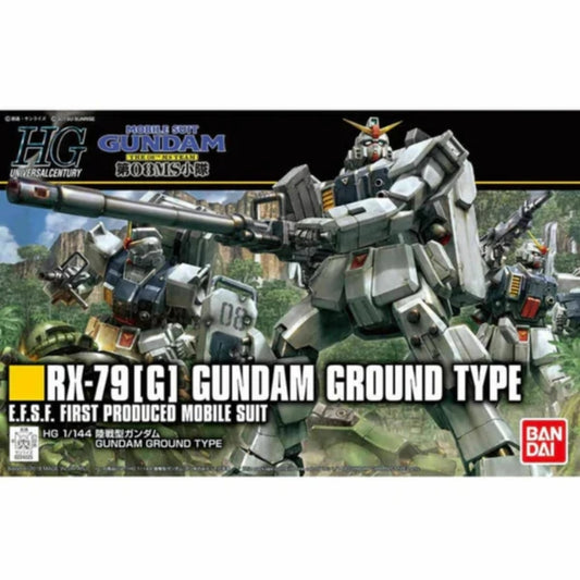 Bandai HGUC 1/144 RX-79(G) Gundam Ground Type model kit with 180mm cannon and accessories