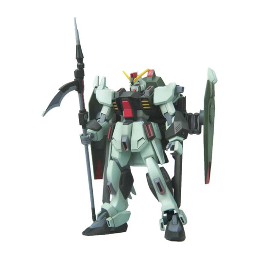Bandai HG 1/144 R09 Forbidden Gundam model kit showcasing its green, black, and gray color scheme, equipped with the Nidhoggr heavy scythe and Hresvelgr railguns, posed dynamically against a neutral background.
