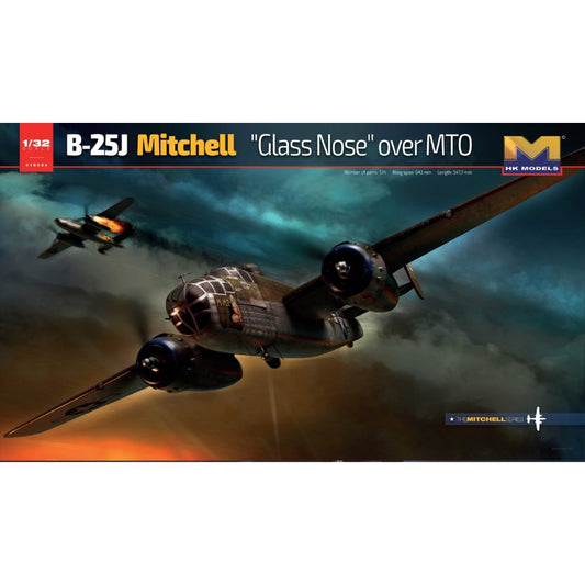HK Models 1/32 B-25J Mitchell "Glass Nose" Over MTO Model Kit Display.