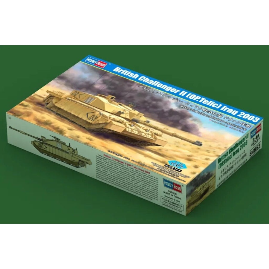 HobbyBoss 1:48 British Challenger II Op Telic Iraq 2003 plastic model kit HB84853 box.