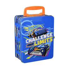Hot Wheels Tin Carry Case for 18 Cars – metal storage and display box with carry handle, individual slots for up to 18 1:64 scale die-cast cars and trucks.