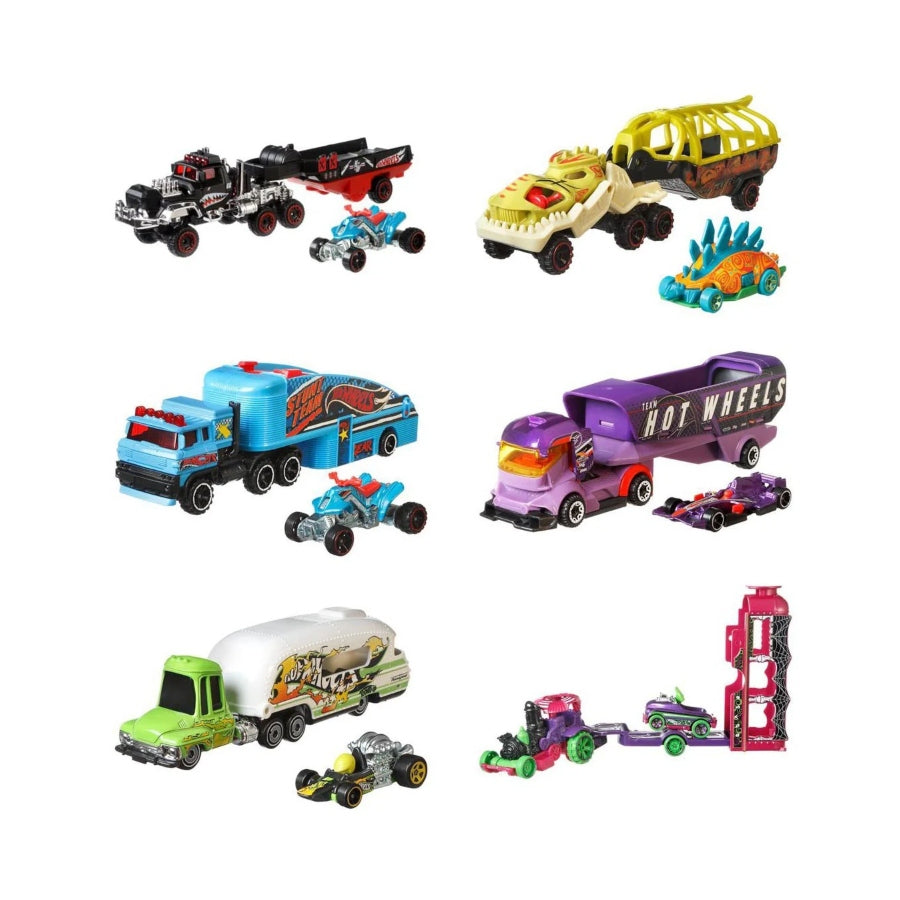 Hot Wheels Super Rigs hauler and 1:64 scale car set – Hot Wheels transport toy, die-cast car included, assorted styles, for kids and collectors.
