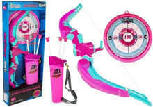 Pink and teal kids archery set with light-up target, arrows, and quiver for outdoor play and hobby fun