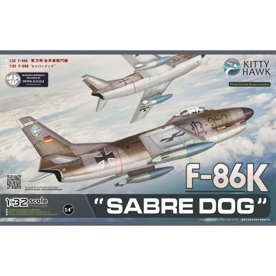 Kitty Hawk 1/32 F-86K Sabre Dog KH32008 plastic model kit aircraft box.