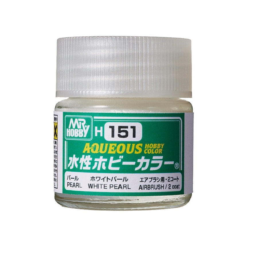Mr Hobby H151 Aqueous White Pearl acrylic model paint jar for scale modelling.