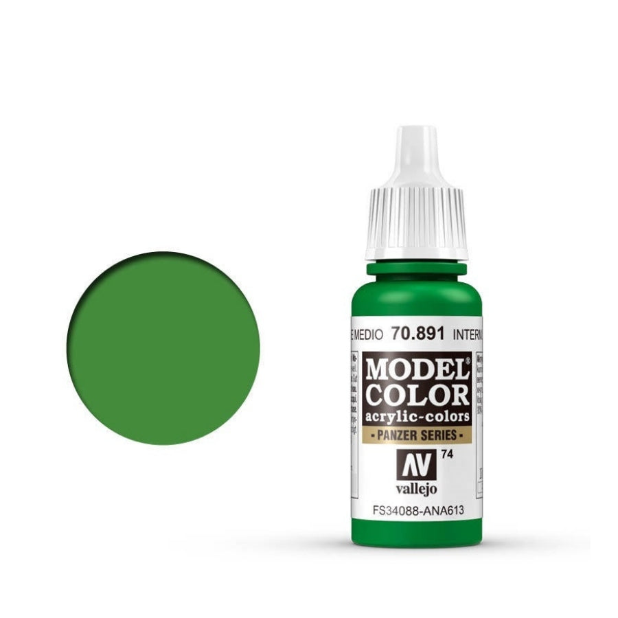 Vallejo Model Colour #074 Intermediate Green 17 ml Acrylic Paint