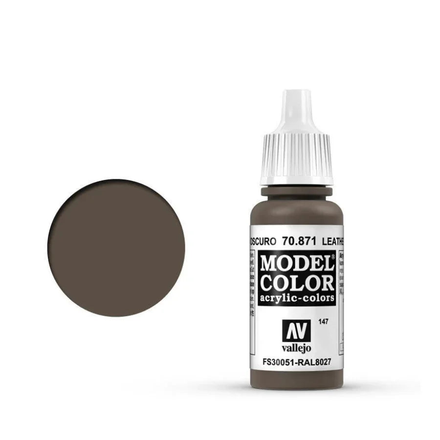 Vallejo Model Colour Leather Brown 17ml AV70871 matt acrylic paint bottle