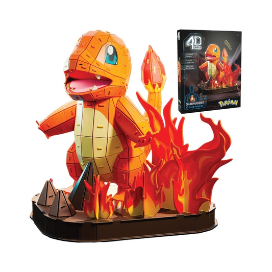 Assembled 4D Build Charmander 3D foam puzzle model with flame tail display on base