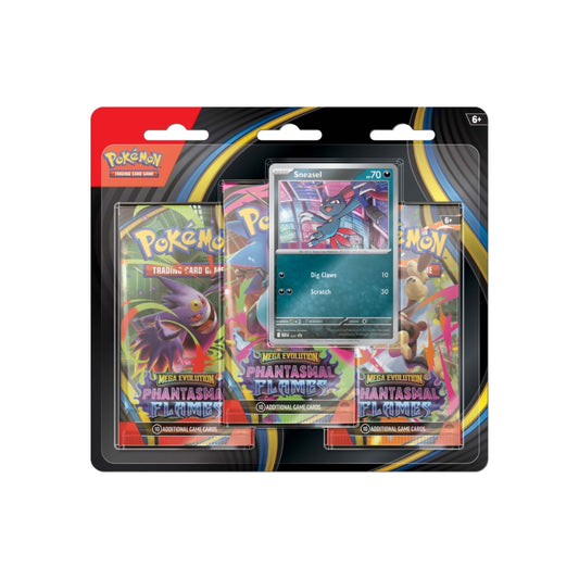 Pokémon TCG Mega Evolutions Phantasmal Flames three booster blister trading card pack.
