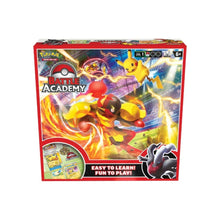 Pokémon Battle Academy Board Game 2024 – family-friendly Pokémon TCG starter set with decks, play board, and instructions.