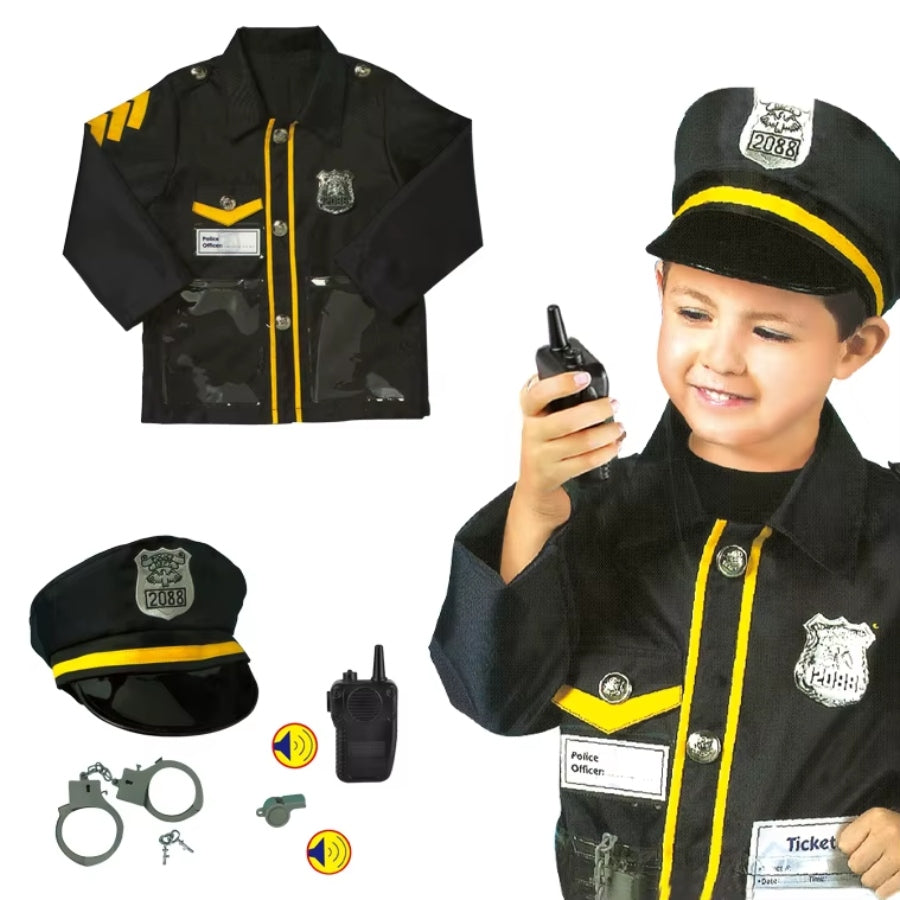 Police Kids Costume Dress Up Set – realistic children’s police uniform with hat and accessories for imaginative play.