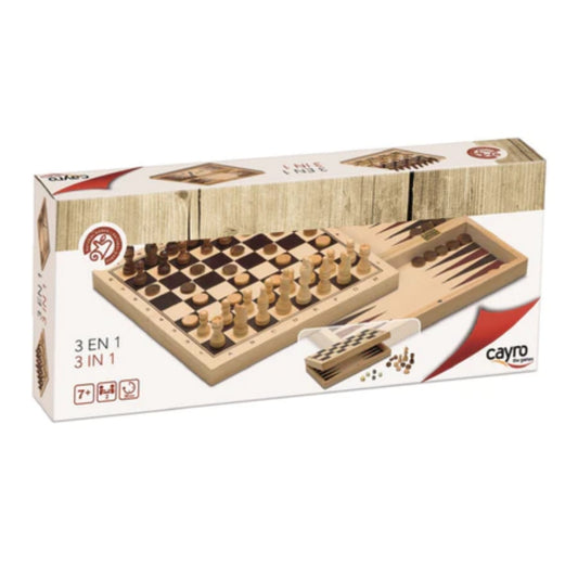 Cayro 3 in 1 Chess Checkers & Backgammon Set
