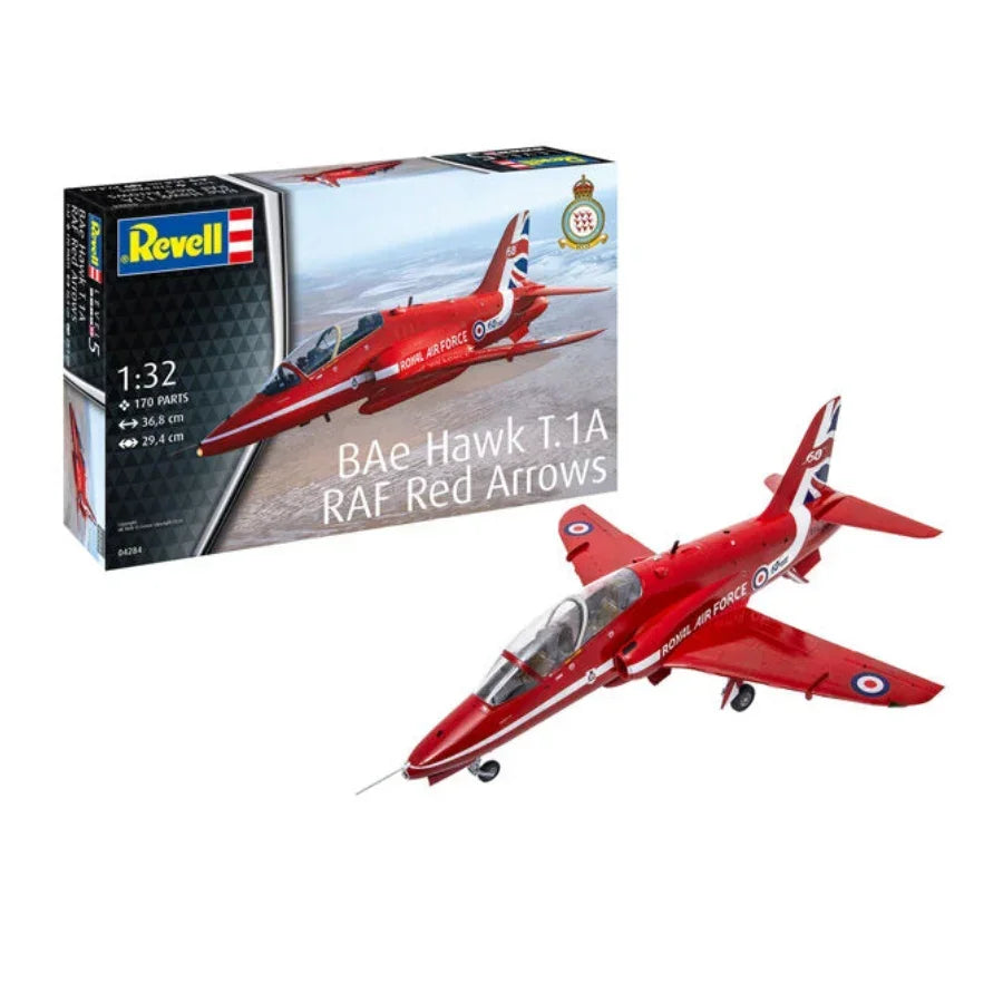 Revell BAe Hawk T.1A RAF Red Arrows 1:32 scale model kit with red aircraft and box