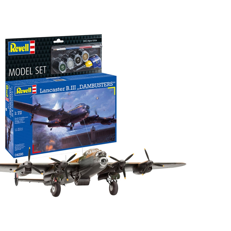 Revell 1:72 Lancaster B.III “Dambusters” model set with box art and included paints and glue