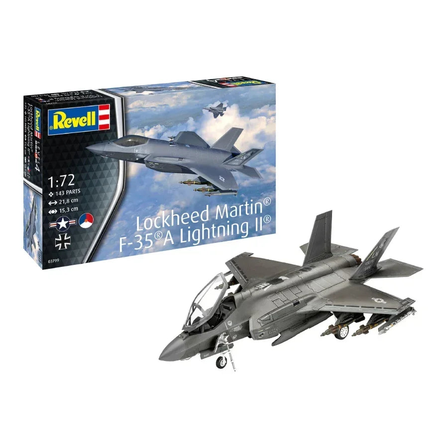 1:72 scale Lockheed Martin F-35A Lightning II model kit with box and assembled jet