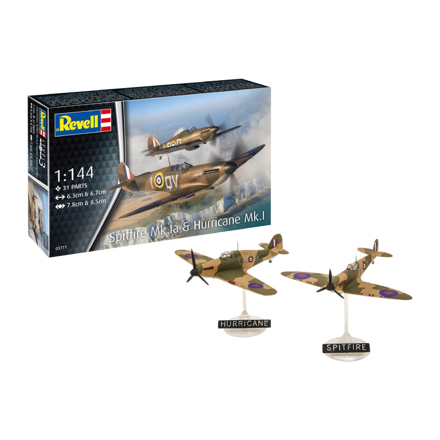 Revell Spitfire Mk.Ia and Hurricane Mk.I 1:144 scale model kit 03771 box.