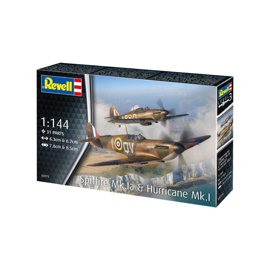 Revell Spitfire Mk.Ia and Hurricane Mk.I 1:144 scale model kit 03771 box.