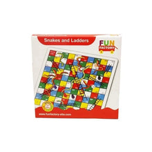 Colorful Snakes and Ladders board game for kids, featuring ladders, snakes, and numbered squares on a vibrant grid.