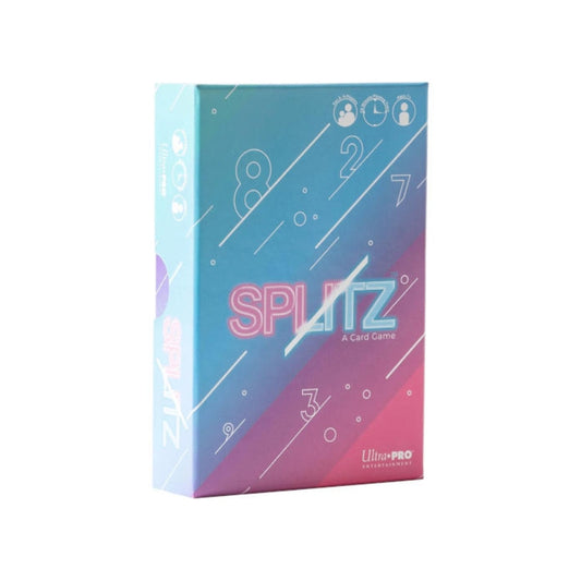 Splitz Card Game components: number cards, joker cards, voting cards, divider cards, and instruction manual displayed on a table