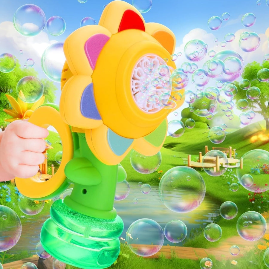 Sunflower Seven Colour Bubble Machine – kids’ bubble maker with rainbow light display for outdoor play, parties & garden fun.