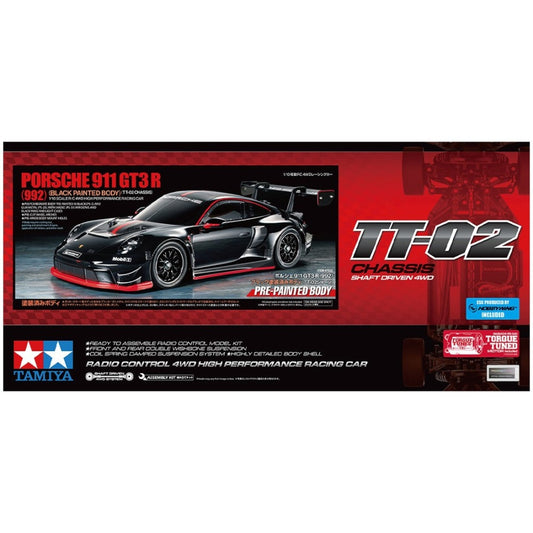 Tamiya Porsche 911 GT3R 992 TT-02 RC car black painted body