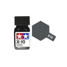 Tamiya Mini Enamel Paint Gun Metal X-10 – metallic enamel model paint for miniatures, armour, and RC models.