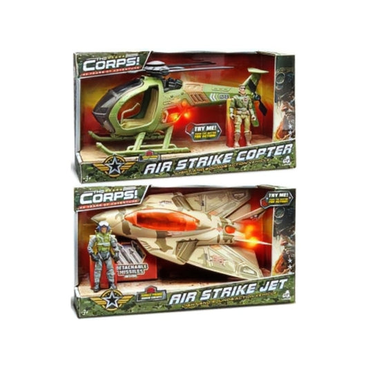 The Corps! Air Strike Jet or Copter AL33946 – Assorted toy with lights, sounds & action figure