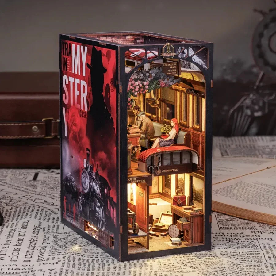 Cutebee Train Mystery Case DIY Book Nook miniature railway-themed diorama craft kit.