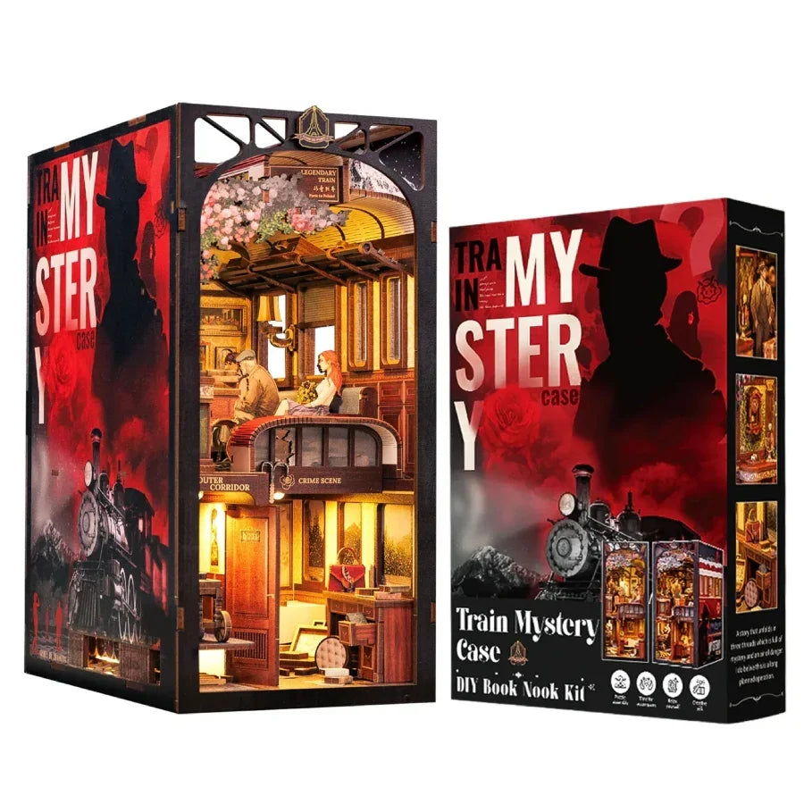 Cutebee Train Mystery Case DIY Book Nook miniature railway-themed diorama craft kit.
