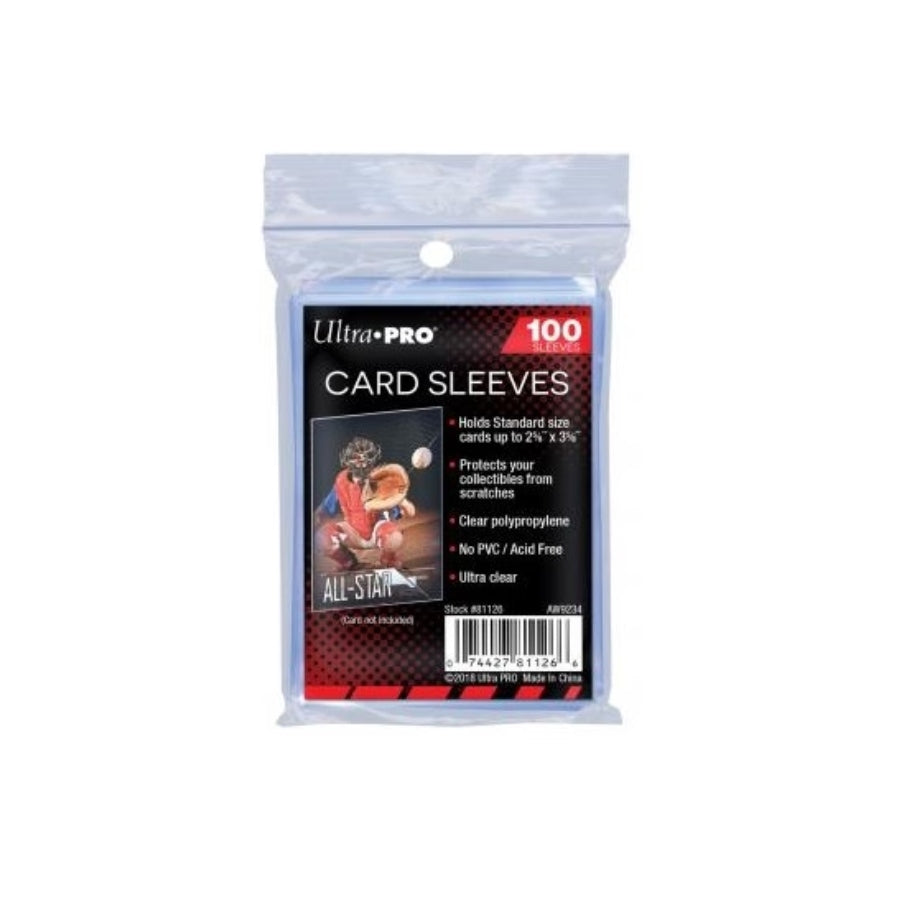 Ultra Pro clear soft card sleeves 100‑count pack for standard trading cards (2.5×3.5 inches)