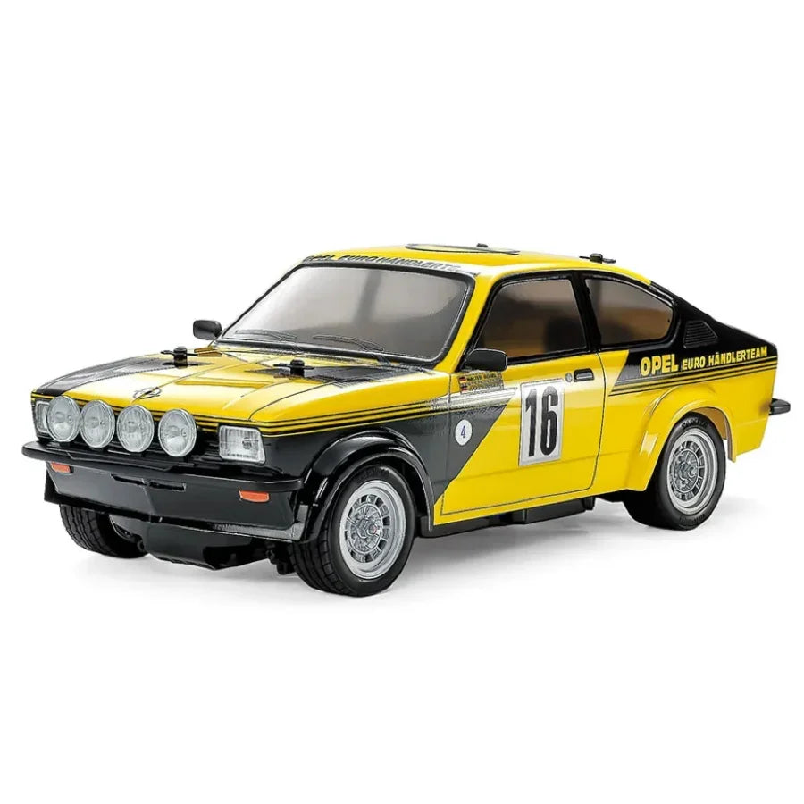Yellow and black Opel rally car model kit with number 16, ideal for collectors and hobbyists