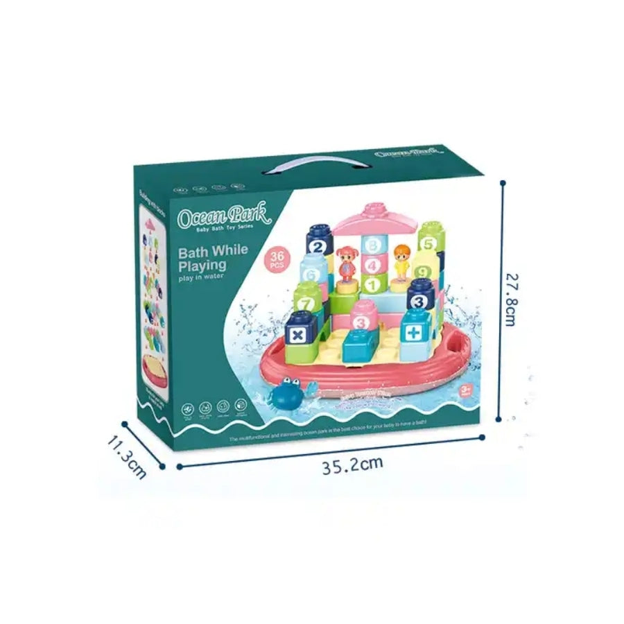 Water Park Block Building Bath Toy – educational bath playset for kids with blocks