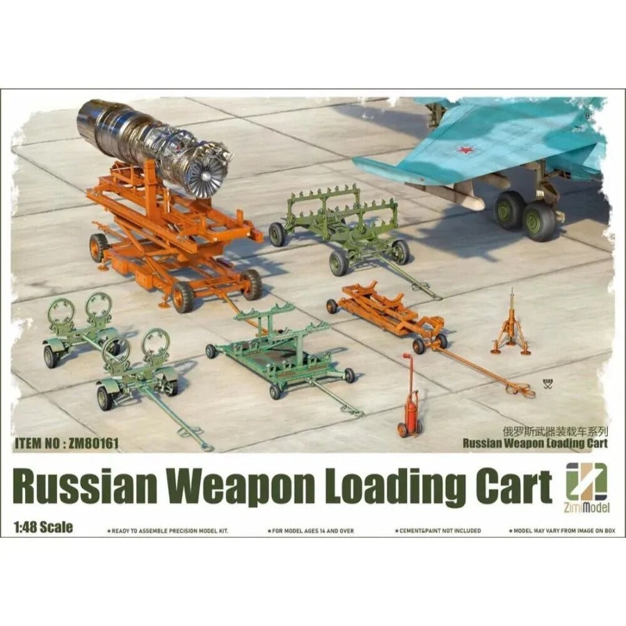 Zimi Model 1/48 Russian Weapon Loading Cart plastic model kit with 2 figures.