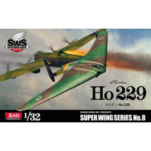 Zoukei‑Mura 1:32 Horten Ho 229 model kit featuring clear wing panels and exposed engine detail