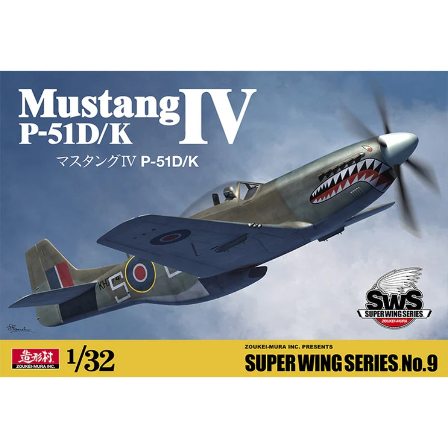 Zoukei‑Mura 1/32 P‑51D/K Mustang IV plastic model kit shown assembled in RAAF bare-metal scheme with markings and clear canopy