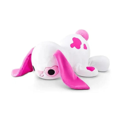 White plush bunny with pink ears and heart spots, soft toy for kids and collectors
