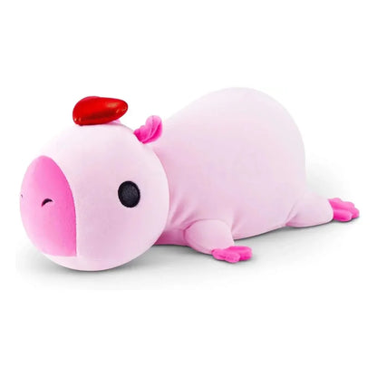 Pink axolotl plush toy with red heart, soft collectible for hobbyists and kids