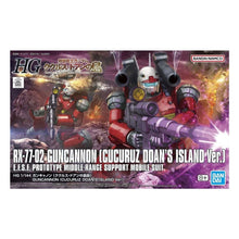Bandai HG 1/144 Guncannon – Cucuruz Doan’s Island Version model kit, showing completed Gunpla with weapons.